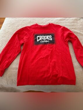 Crooks & Castles Red Crewneck with Black Logo Panel Size Medium